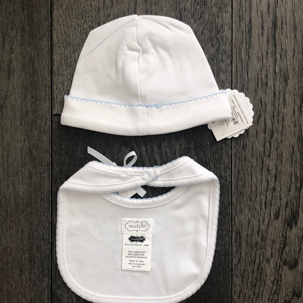 Mud Pie French Knot Cross baby Bib and hat - Picture 4 of 8